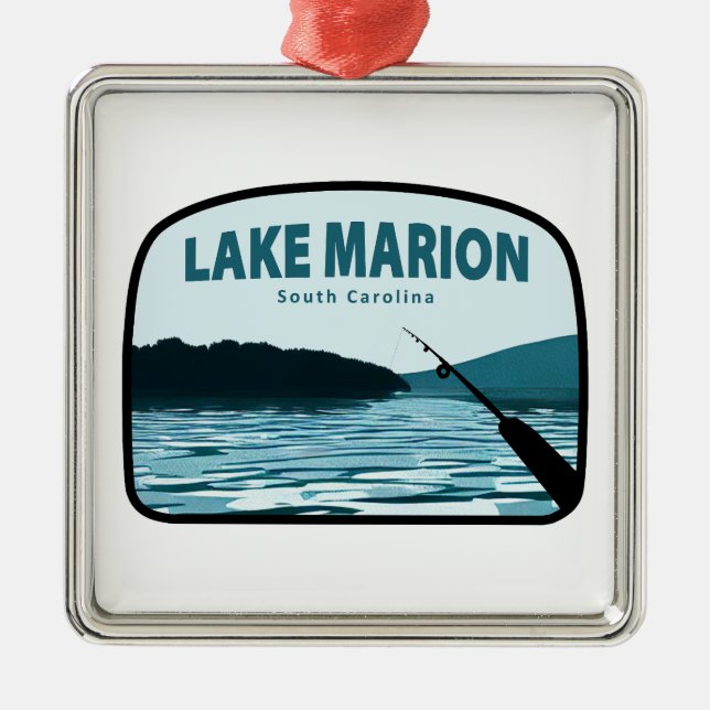 Lake Marion South Carolina Fishing Rod Metal Ornament (Front)
