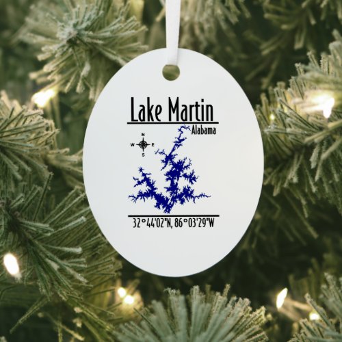 Lake Martin Alabama Blue Nautical Map Metal Oval Ornament