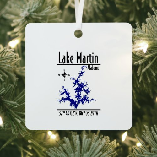 Lake Martin Alabama Blue Nautical Map Metal Square Ornament