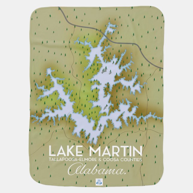 Lake Martin Alabama Travel poster map. Baby Blanket (Back)