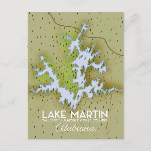 Lake Martin Alabama Travel poster map Postcard