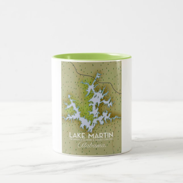 Lake Martin Alabama Travel poster map. Two-Tone Coffee Mug (Center)