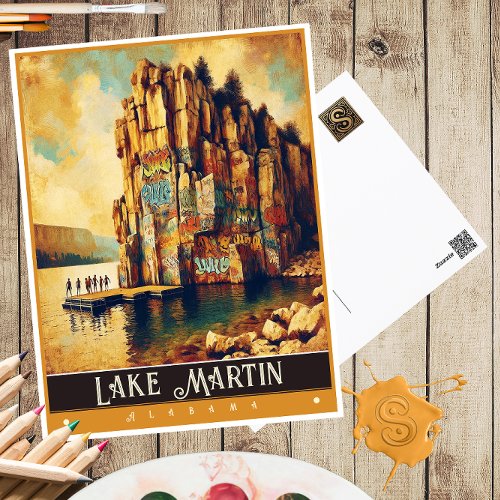 Lake Martin Alabama  Vintage Painting Postcard