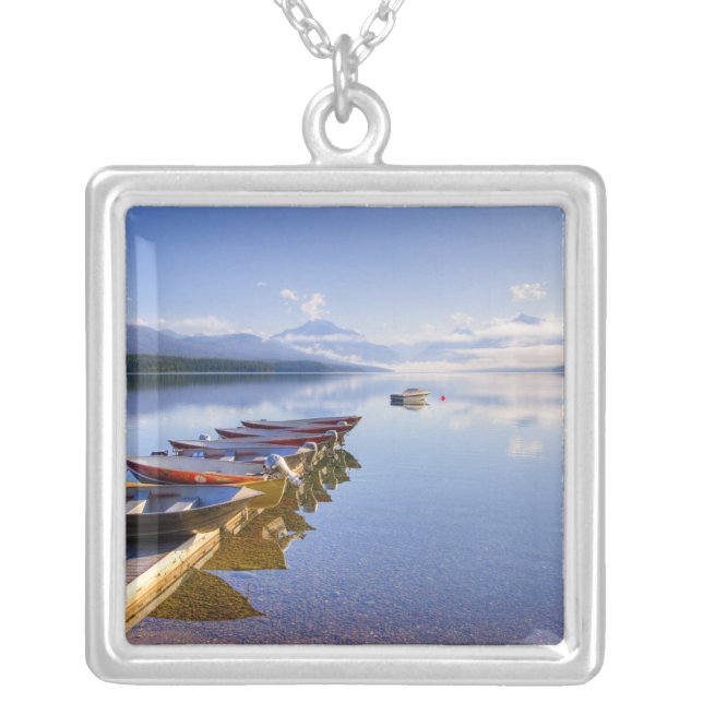 Lake McDonald, Glacier National Park, Montana, Silver Plated Necklace (Front)