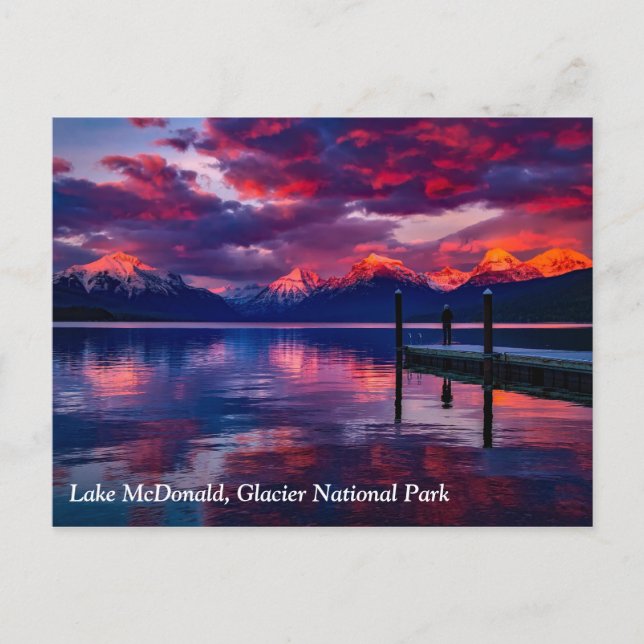 Lake McDonald, Glacier National Park red sky Postcard (Front)