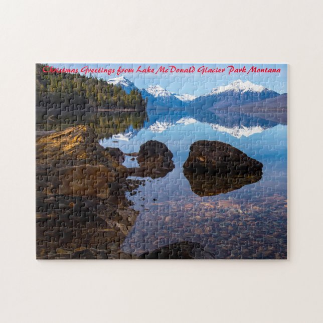 Lake McDonald Glacier Park. Christmas Greetings Jigsaw Puzzle (Horizontal)