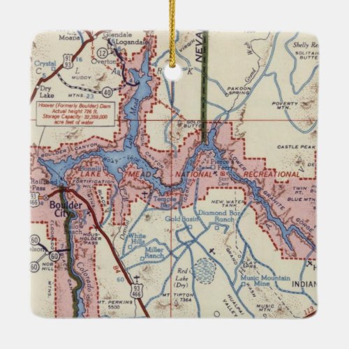 Lake Mead Recreational Area Map Ceramic Ornament