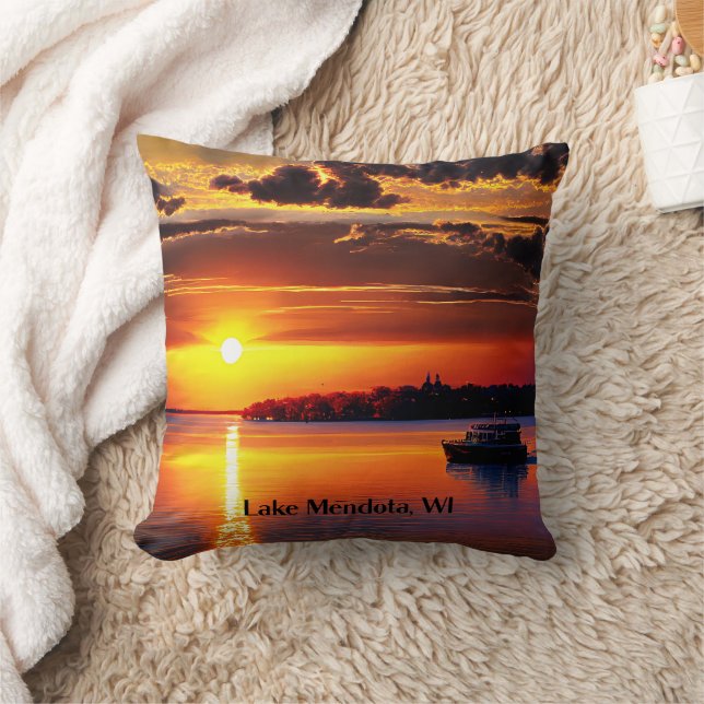 Lake Mendota, WI, Throw Pillow (Blanket)