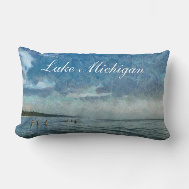 Lake Michigan Bathers Throw Pillow (Front)