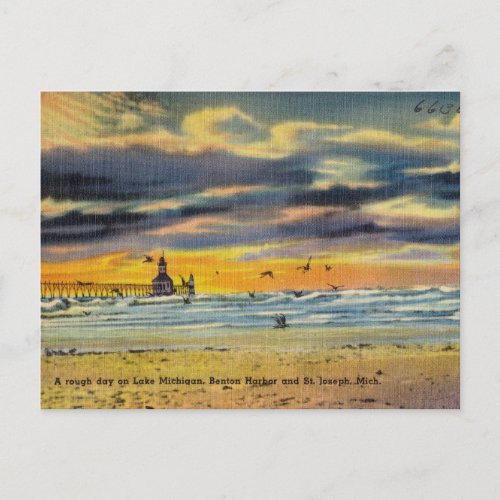 Lake Michigan Beach Day Vintage Postcard