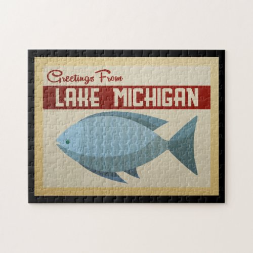 Lake Michigan Blue Fish Vintage Travel Jigsaw Puzzle