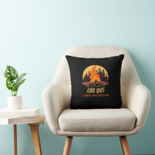 Lake Michigan Campfire Throw Pillow
