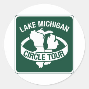 Lake Michigan Circle Tour, Sign, Wisconsin, USA Classic Round Sticker