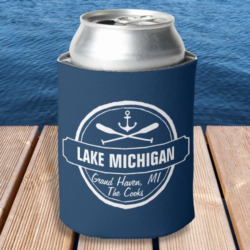 Lake Michigan custom town name anchor paddles Can Cooler