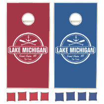 Lake Michigan, custom town, name, anchor, paddles Cornhole Set