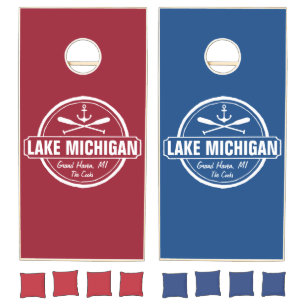 Lake Michigan, custom town, name, anchor, paddles Cornhole Set