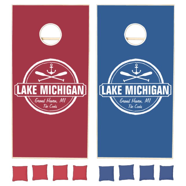 Lake Michigan, custom town, name, anchor, paddles Cornhole Set (Set)