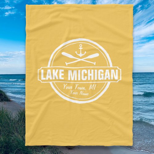 Lake Michigan custom town name anchor paddles Fleece Blanket
