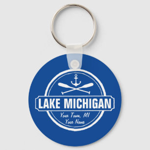 Lake Michigan, custom town, name, anchor, paddles Keychain
