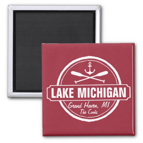 Lake Michigan custom town name anchor paddles Magnet