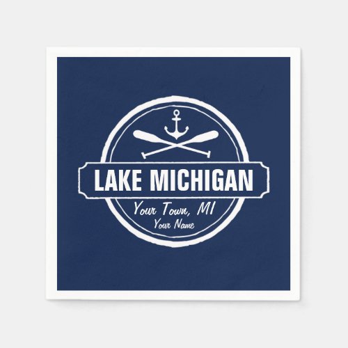 Lake Michigan custom town name anchor paddles Napkins