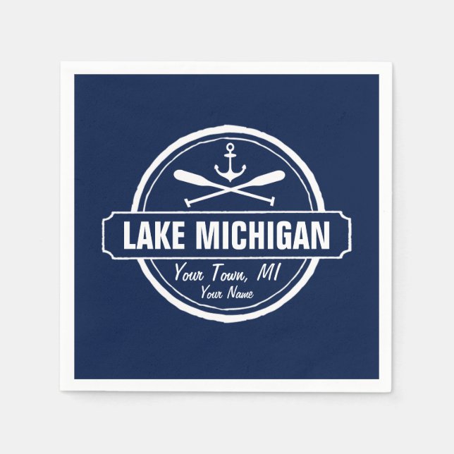 Lake Michigan, custom town, name, anchor, paddles Napkins (Front)