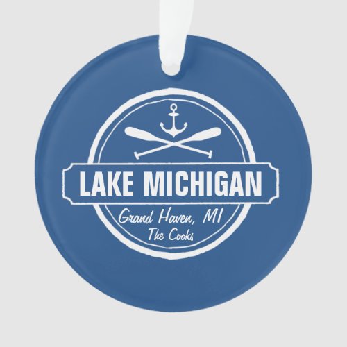 Lake Michigan custom town name anchor paddles Ornament