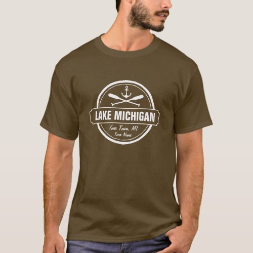 Lake Michigan custom town name anchor paddles T_Shirt