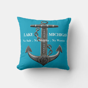 Lake Michigan distressed anchor pirate nautical Throw Pillow