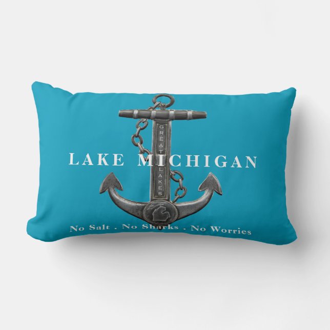 Lake Michigan distressed nautical pirate anchor Lumbar Pillow (Front)