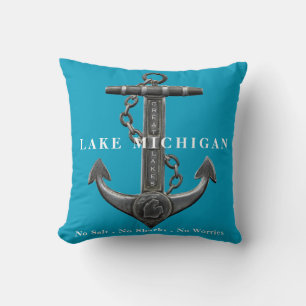 Lake Michigan distressed nautical pirate anchor Throw Pillow