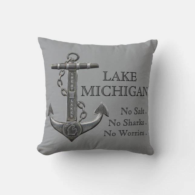 Lake Michigan distressed nautical pirate anchor Throw Pillow (Front)