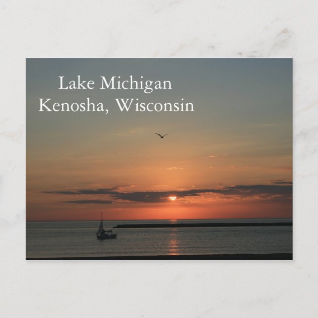 Lake Michigan, Kenosha Wisconsin Postcard (Front)
