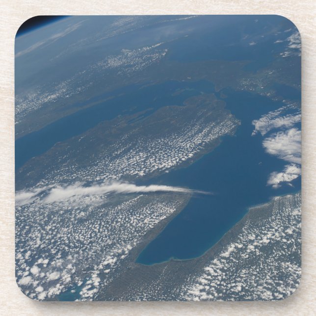 Lake Michigan, Lake Huron And State Of Michigan. Beverage Coaster (Front)