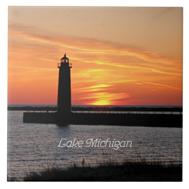 Lake Michigan Lighthouse Ceramic Tile (Front)