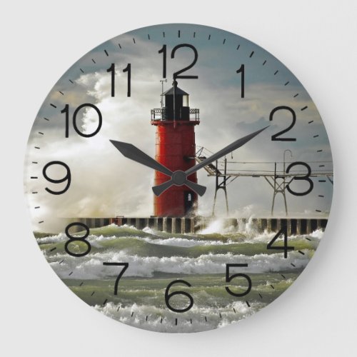 Lake Michigan Lighthouse  Large Clock