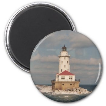 Lake Michigan Lighthouse Round Magnet by Captain_Panama at Zazzle