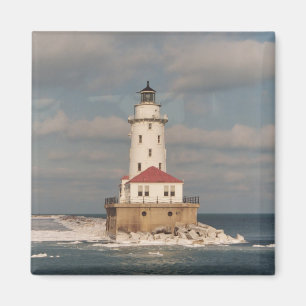 Lake Michigan Lighthouse Square Magnet