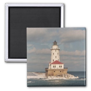 Lake Michigan Lighthouse Square Magnet by Captain_Panama at Zazzle