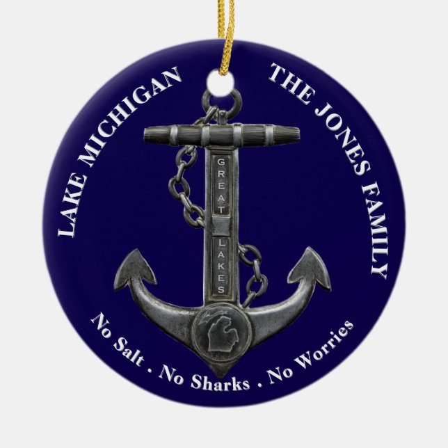 Lake MICHIGAN Patriotic distressed anchor nautical Ceramic Ornament (Front)