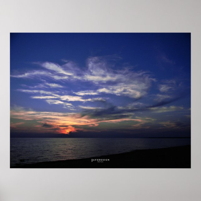 Lake Michigan Poster Blue and Orange Sunset (Front)
