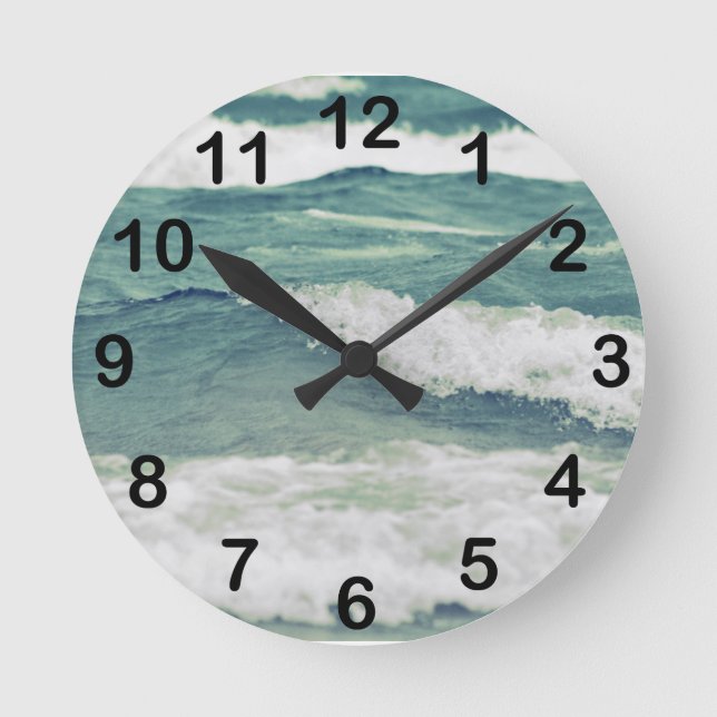 Lake Michigan Rolling Waves Round Clock (Front)
