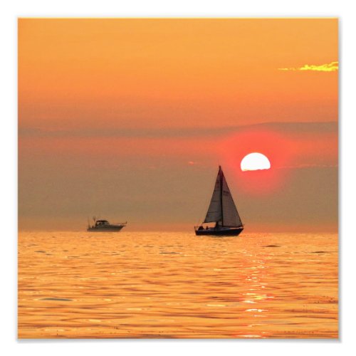 Lake Michigan Sunset and Boats Photo Print