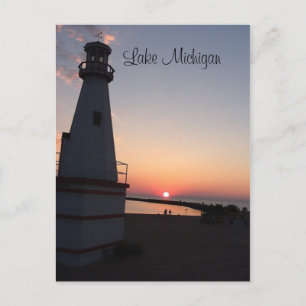 Lake Michigan Sunset Lighthouse Postcard