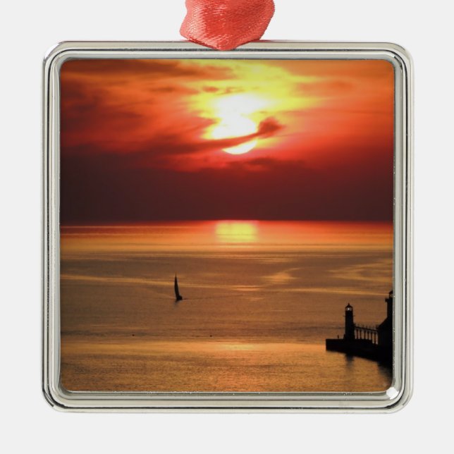 Lake Michigan Sunset Metal Ornament (Front)
