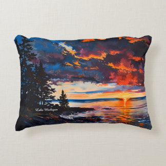 Lake Michigan Sunset Nature Landscape Design Accent Pillow