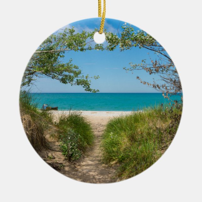 Lake Michigan Tranquility Ceramic Ornament (Front)
