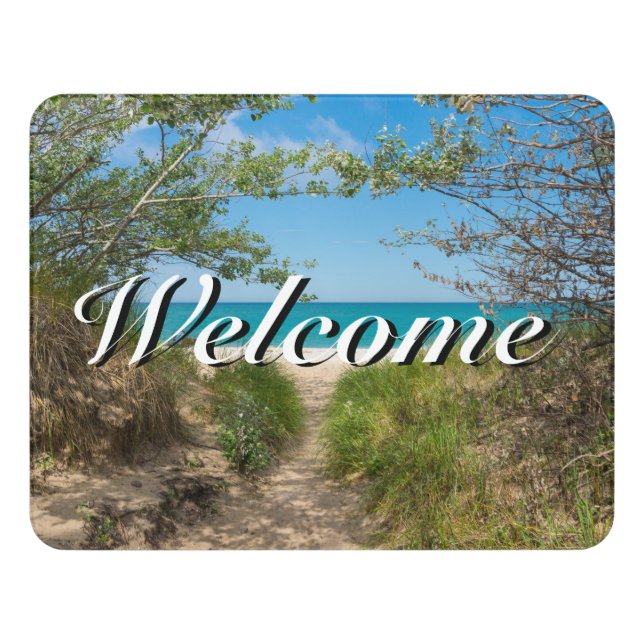 Lake Michigan Tranquility Welcome Door Sign (Contemporary Front)