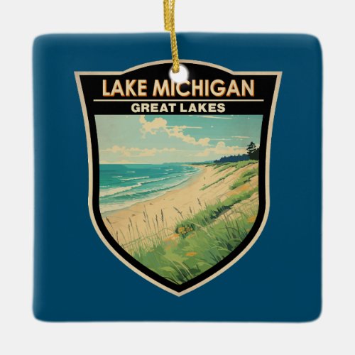 Lake Michigan Travel Art Vintage Ceramic Ornament