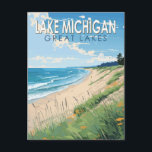 Lake Michigan Travel Art Vintage Postcard<br><div class="desc">Lake Michigan vector art design. Lake Michigan is one of the five Great Lakes of North America. It is the second-largest of the Great Lakes by volume.</div>